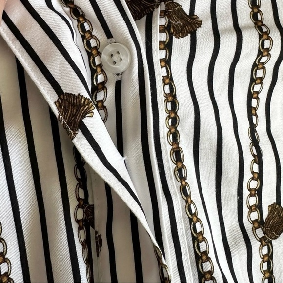 Chico’s No Iron Blouse Size XL White Chain Tassel Stripe Print Popover Top - Picture 7 of 10
